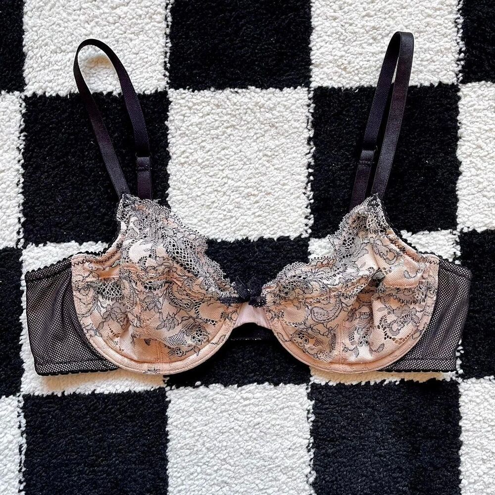 B.Tempt'd Black and Tan Lace Bra 36B